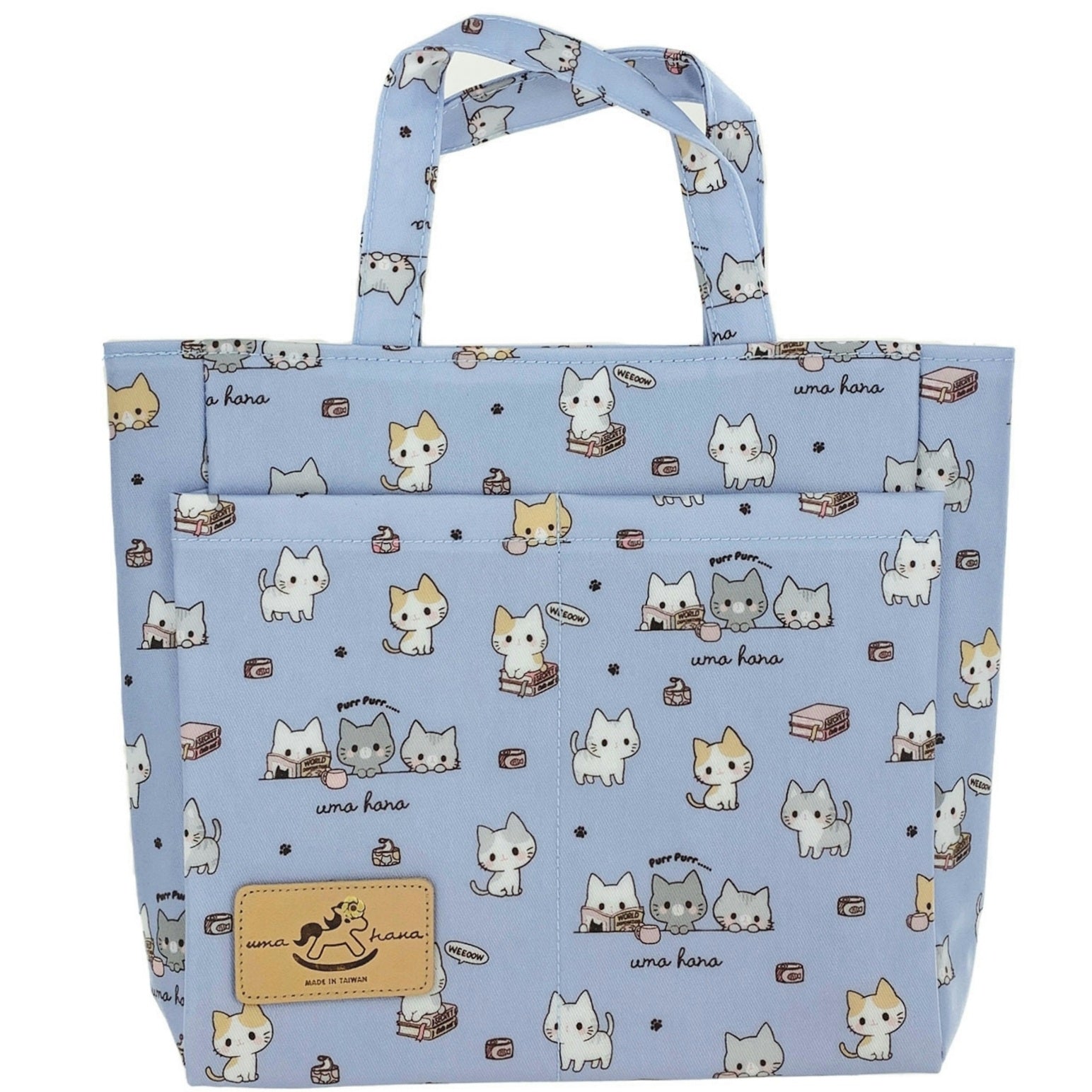 Periwinkle Blue Meow Cat Double Pocket Tote