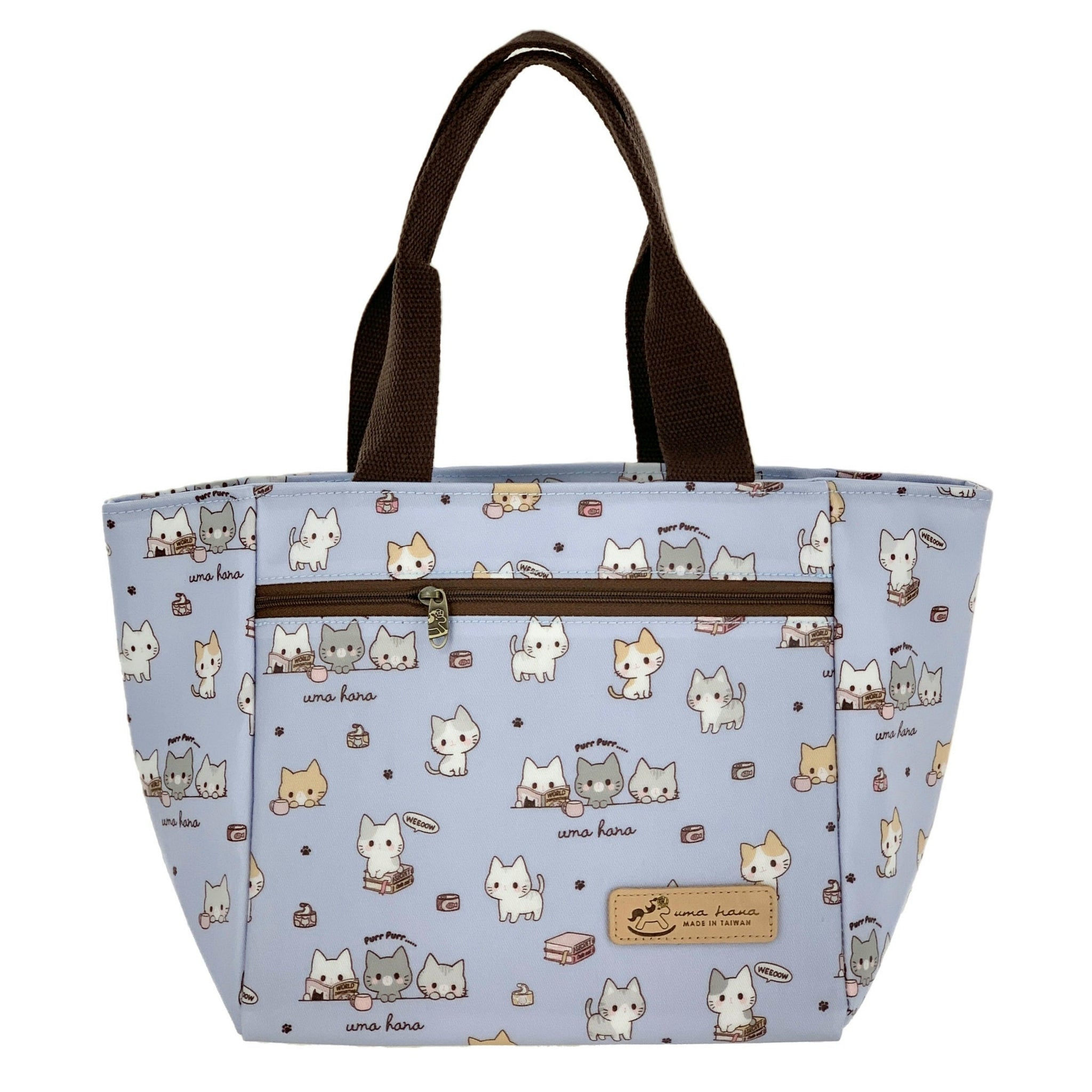 Periwinkle Blue Meow Cat Insulated Lunch Tote
