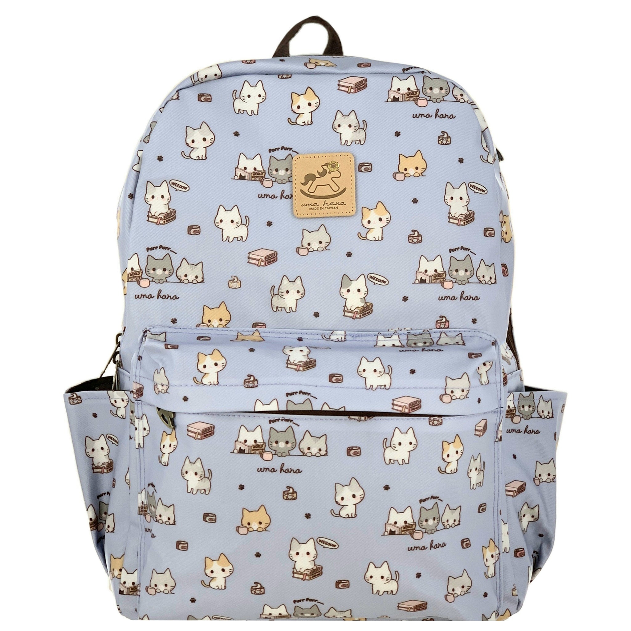 Periwinkle Blue Meow Cat Large Backpack