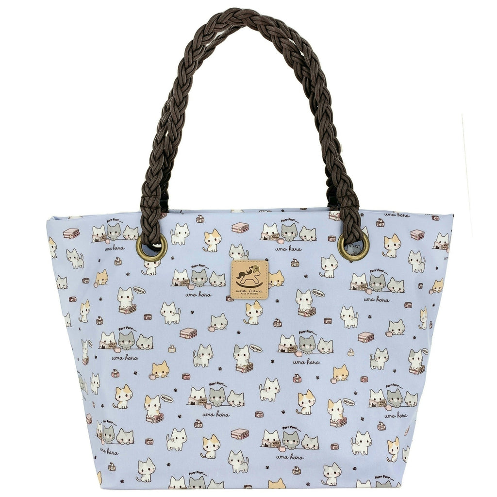 Periwinkle Blue Meow Cat Woven Shoulder Tote