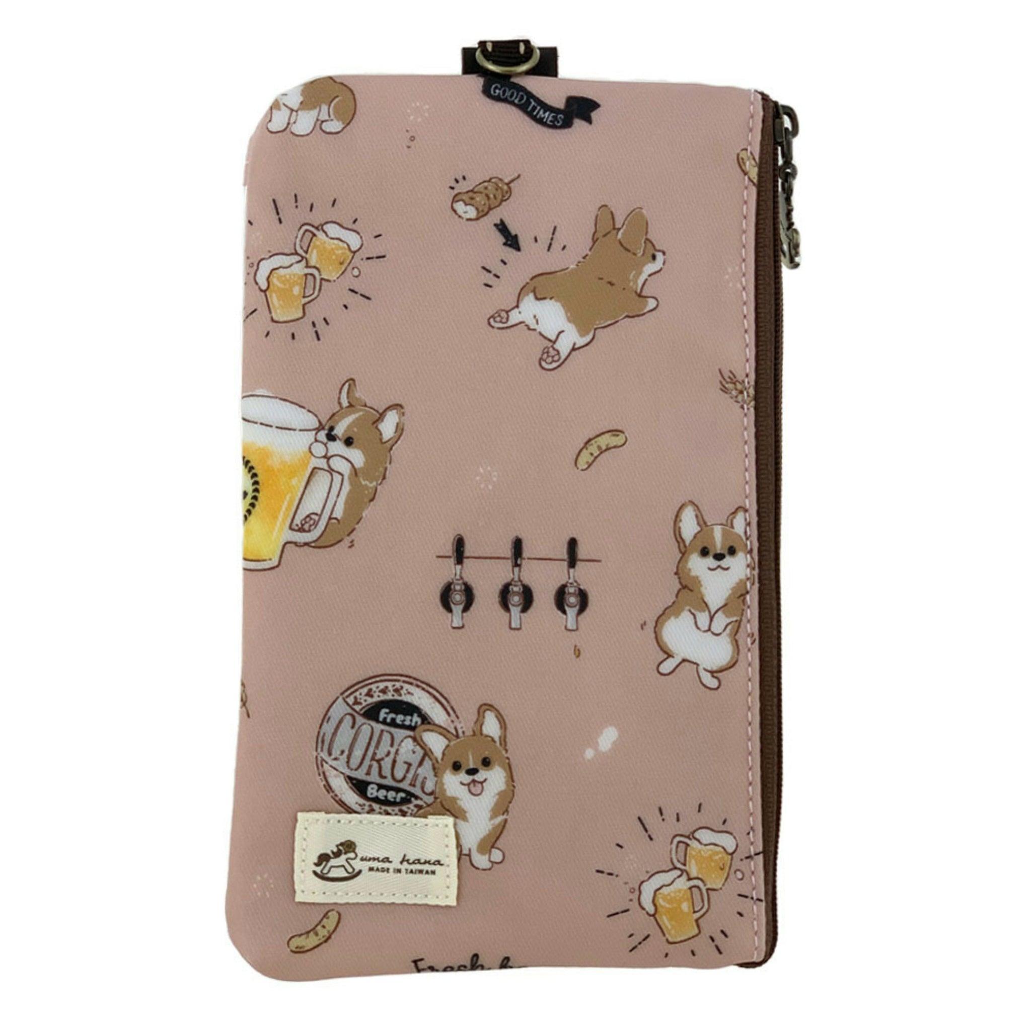 Pink Beer Corgi Phone Pouch