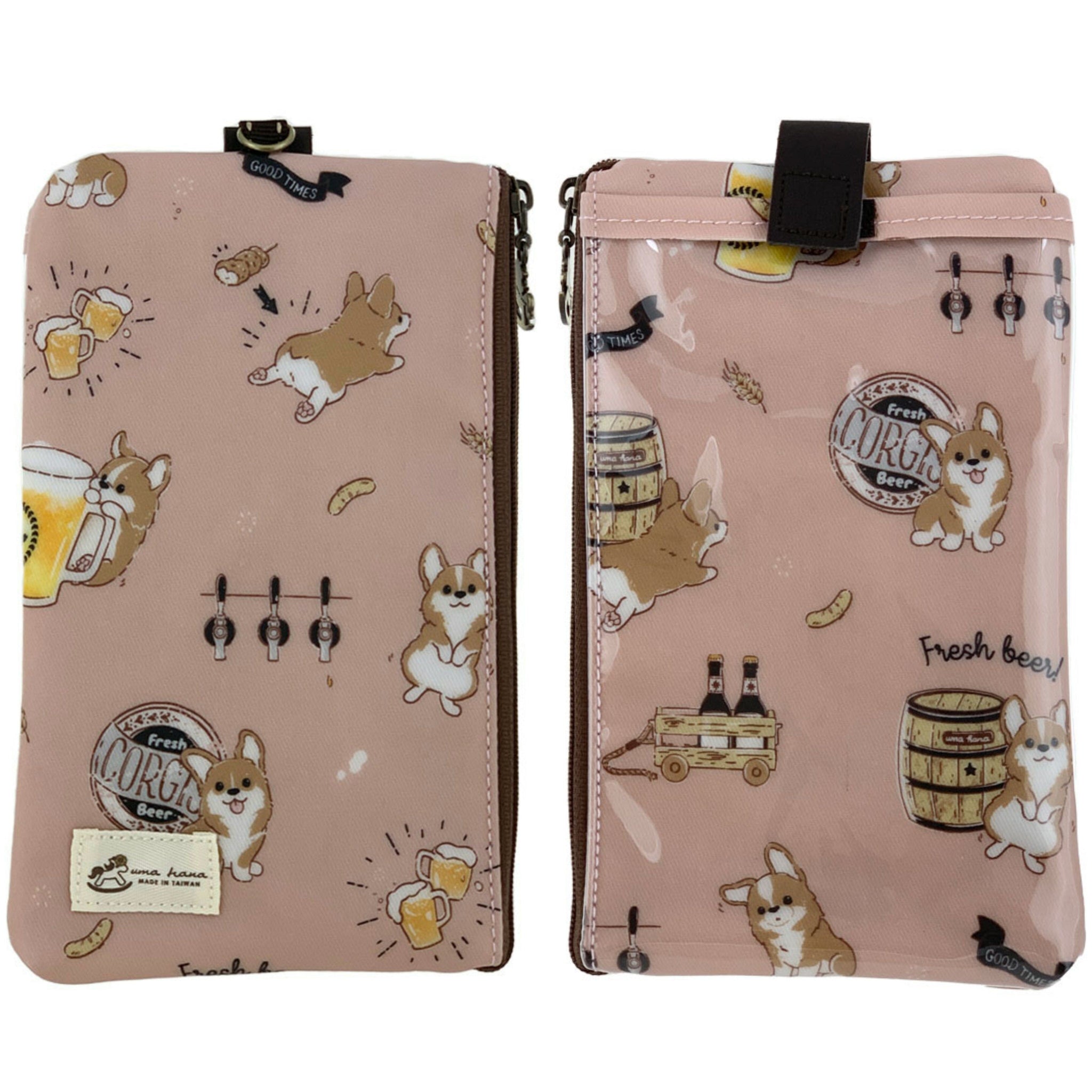Pink Beer Corgi Phone Pouch
