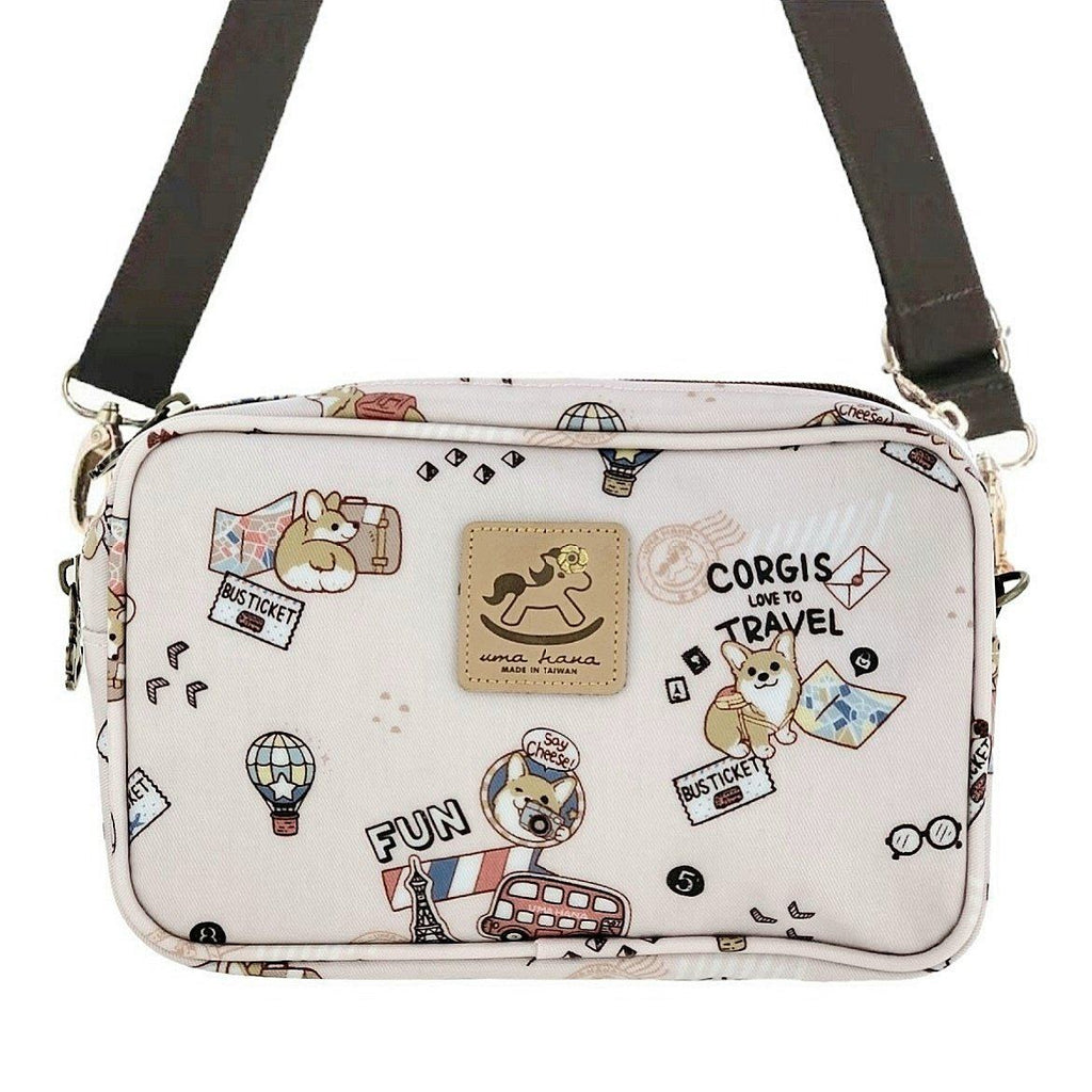 Pink Corgi Adventure Double Zipper Crossbody Crossbody Tworgis 