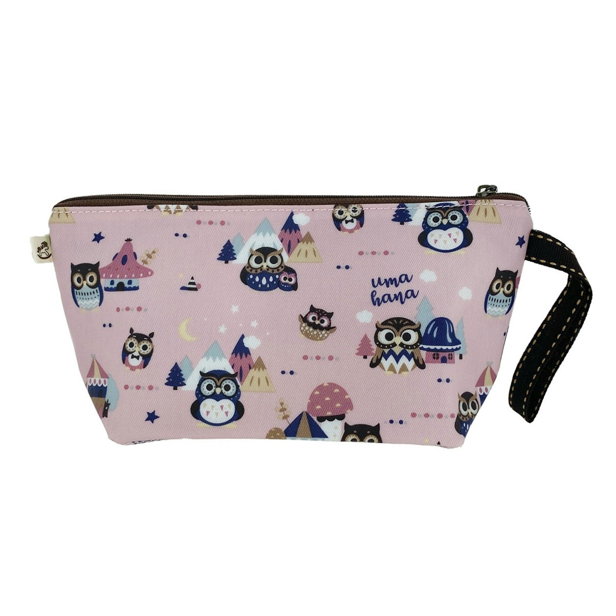 Pink Owl Moonlight Dumpling Cosmetic Bag