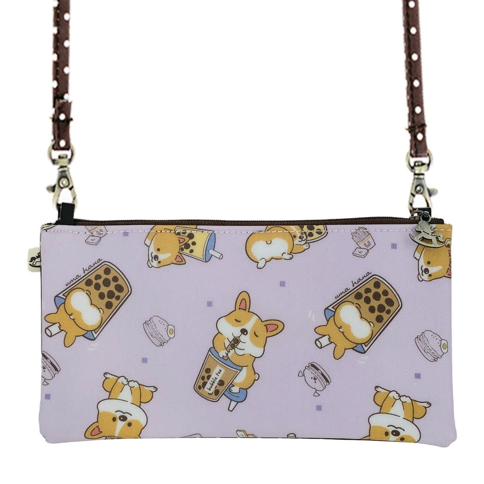 Purple Bubble Tea Corgi Rectangular Crossbody