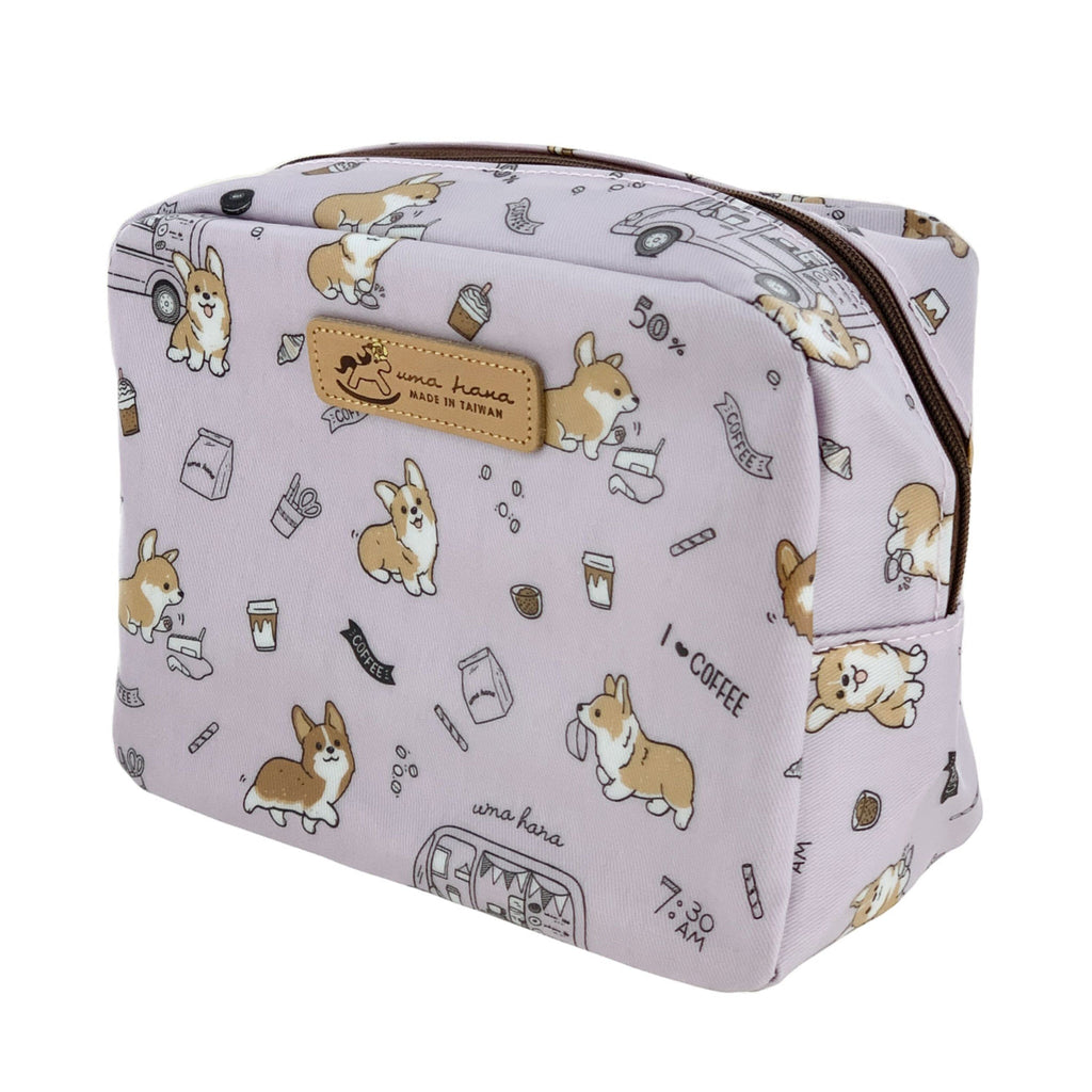 Purple Corgis & Coffee Cube Cosmetic Bag