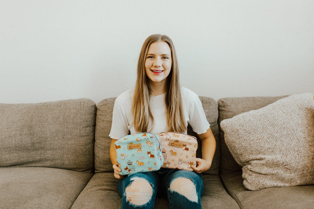 Teal Snow Corgi Cube Cosmetic Bag Cosmetic Bag Tworgis 