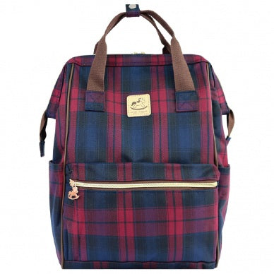 Red & Blue Tartan Plaid Large Opening Backpack