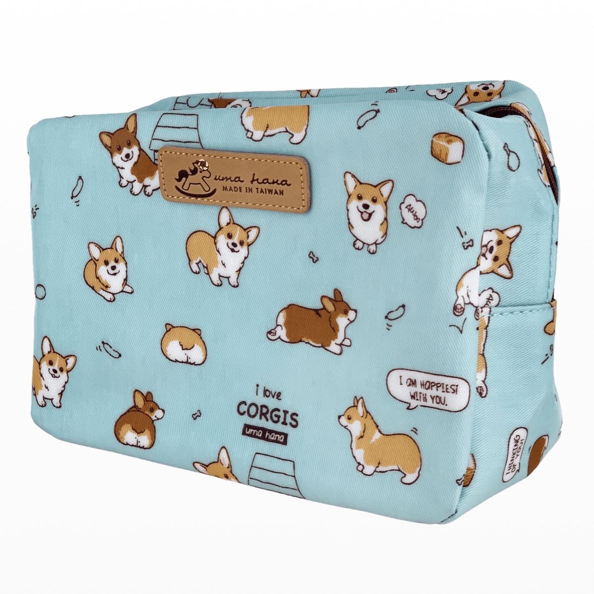 Teal Corgi Puppy Cube Cosmetic Bag Cosmetic Bag Tworgis 
