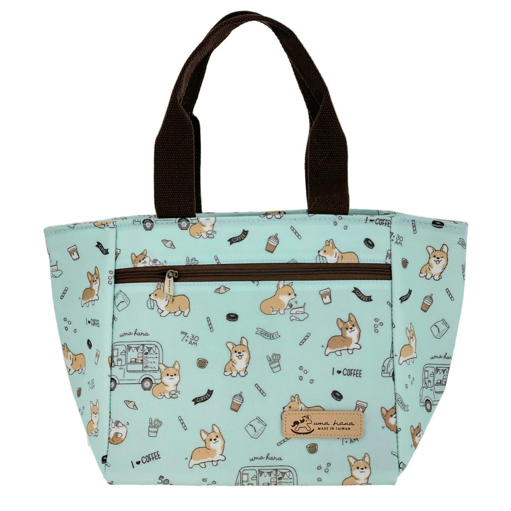 Teal Corgis & Coffee Insulated Lunch Tote