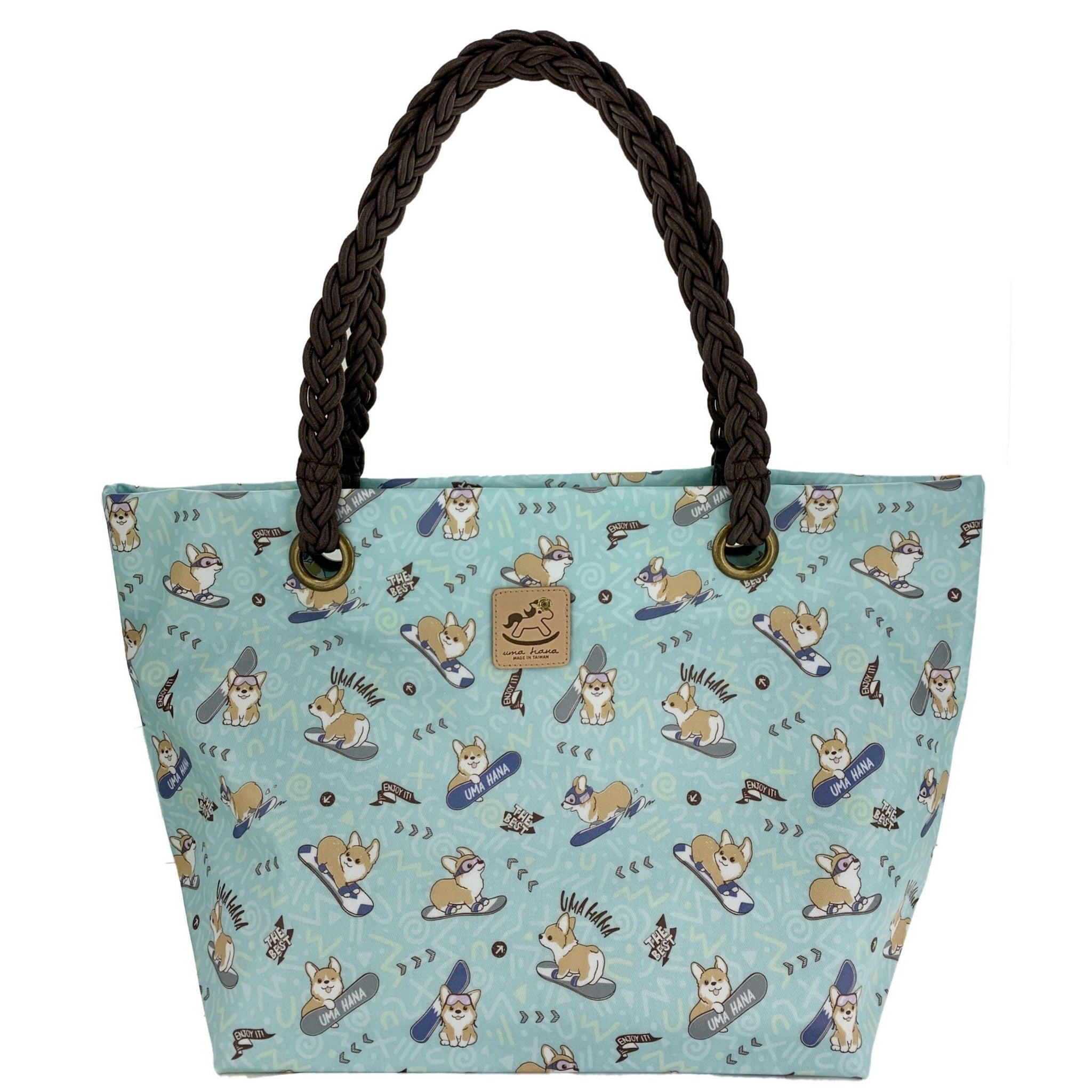 Teal Snow Corgi Woven Shoulder Tote Tote Tworgis 